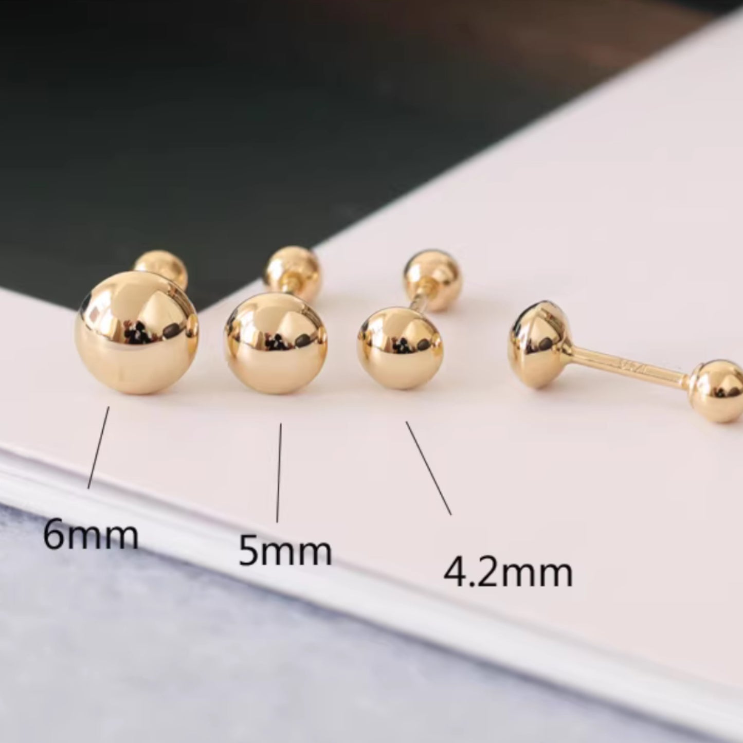 10K Real Gold Minimal Bead Screw Back Earrings