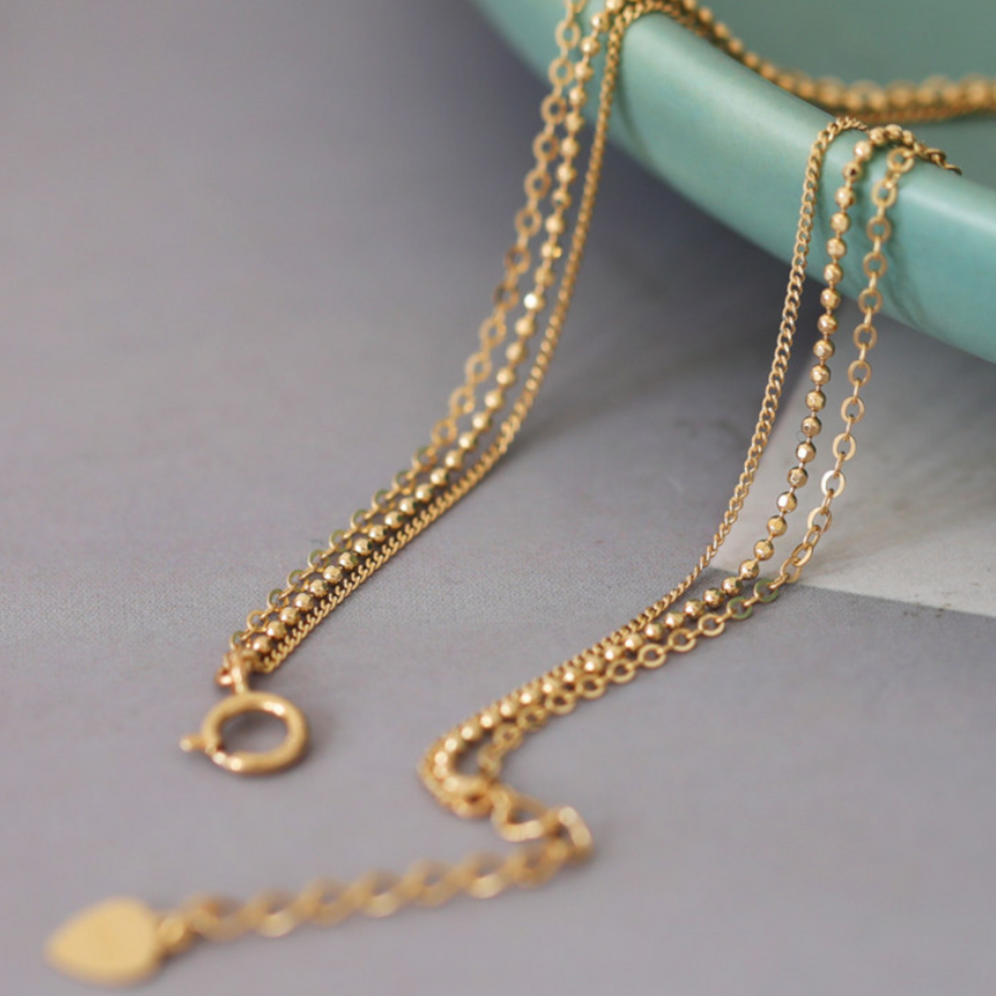 14K Gold Minimal Three Layer Beads Gold Bracelet