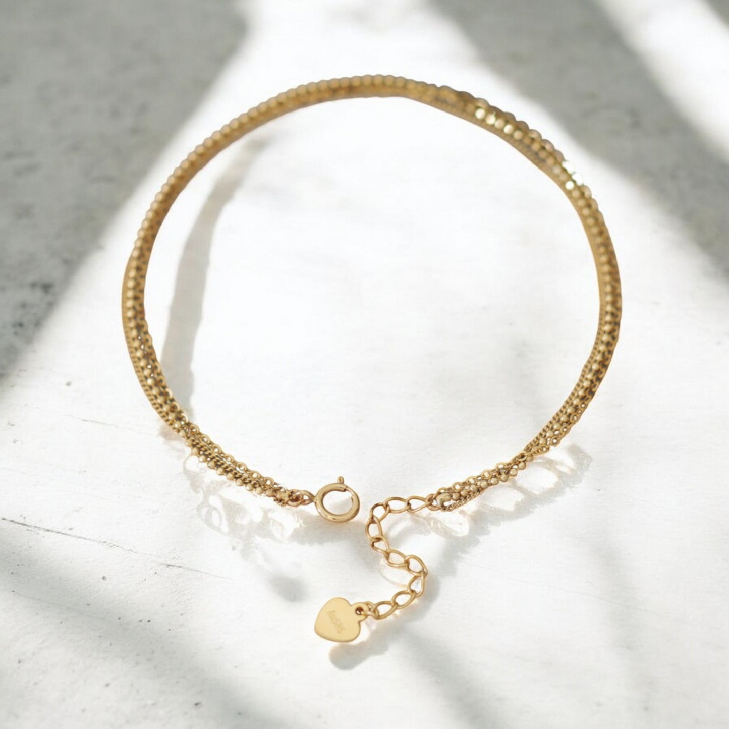 14K Gold Minimal Three Layer Beads Gold Bracelet