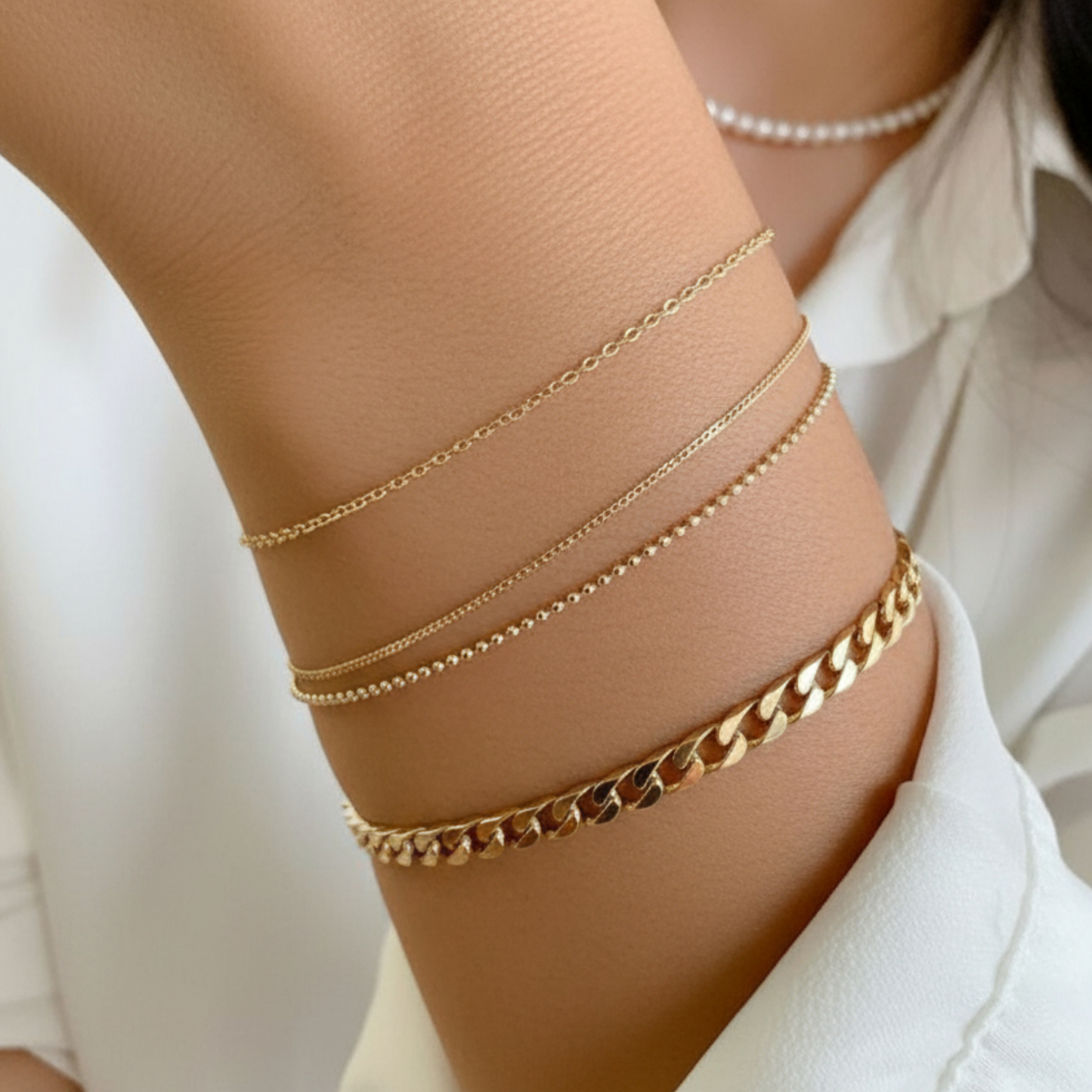 14K Gold Minimal Three Layer Beads Gold Bracelet