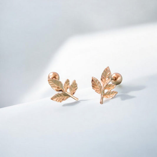 10K Real Gold Leaf Screw Back Earrings
