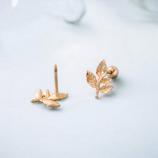 10K Real Gold Leaf Screw Back Earrings