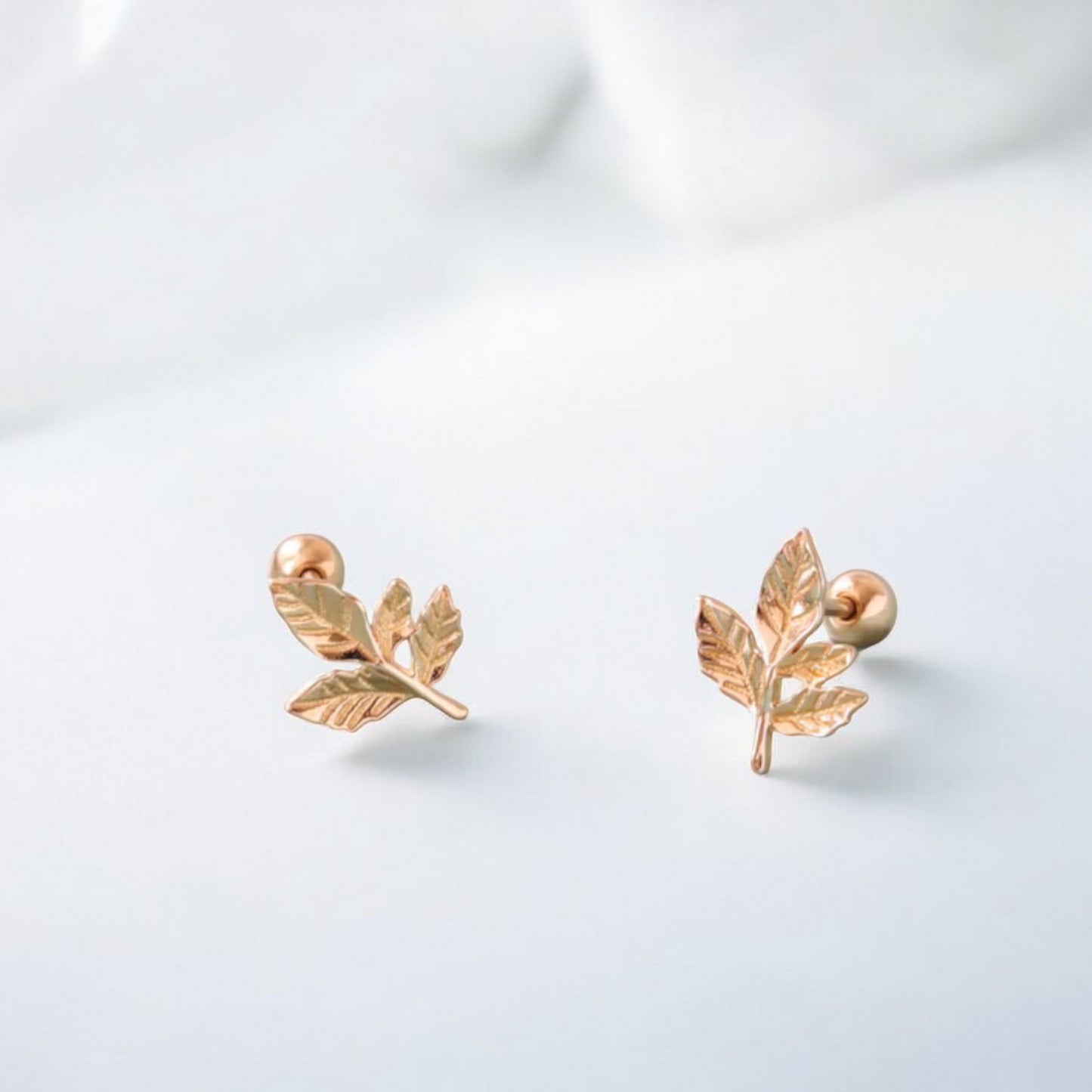 10K Real Gold Leaf Screw Back Earrings