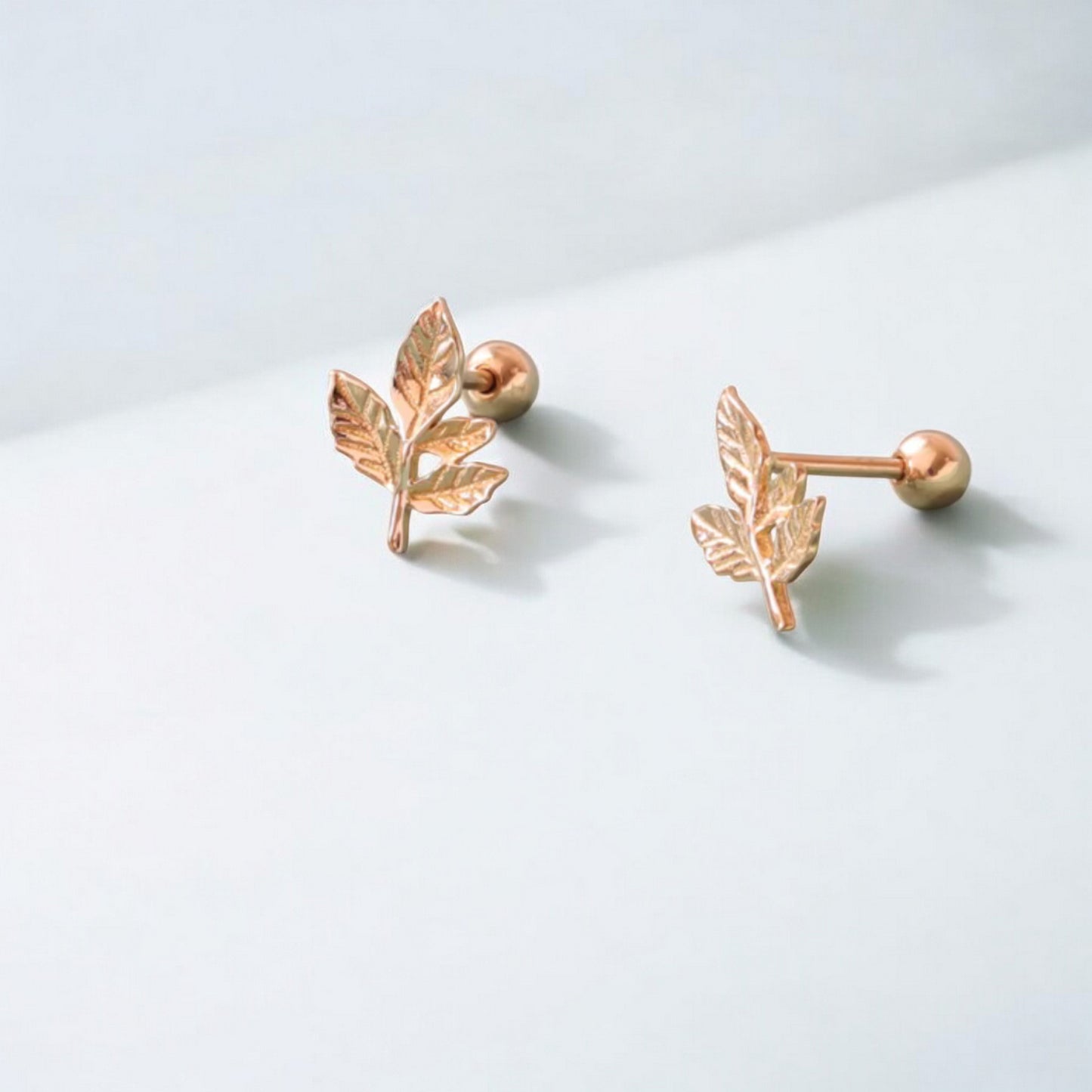 10K Real Gold Leaf Screw Back Earrings