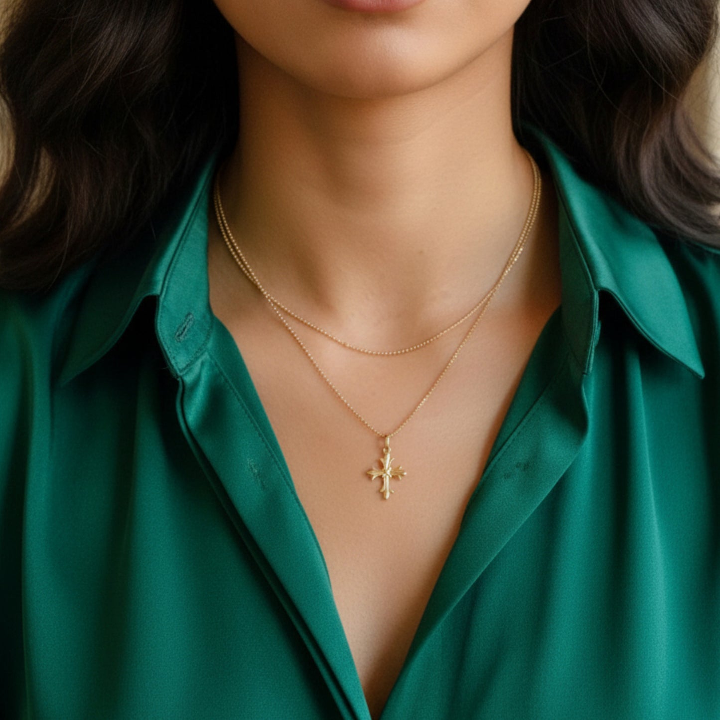 14K Gold Minimal Dainty Cross Pendant