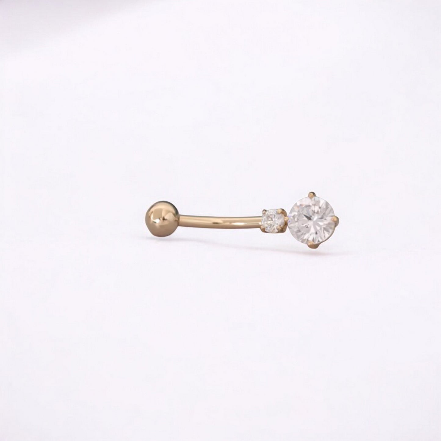 14K Real Gold Screw Minimal Four-Prong Zircon Belly Button Ring