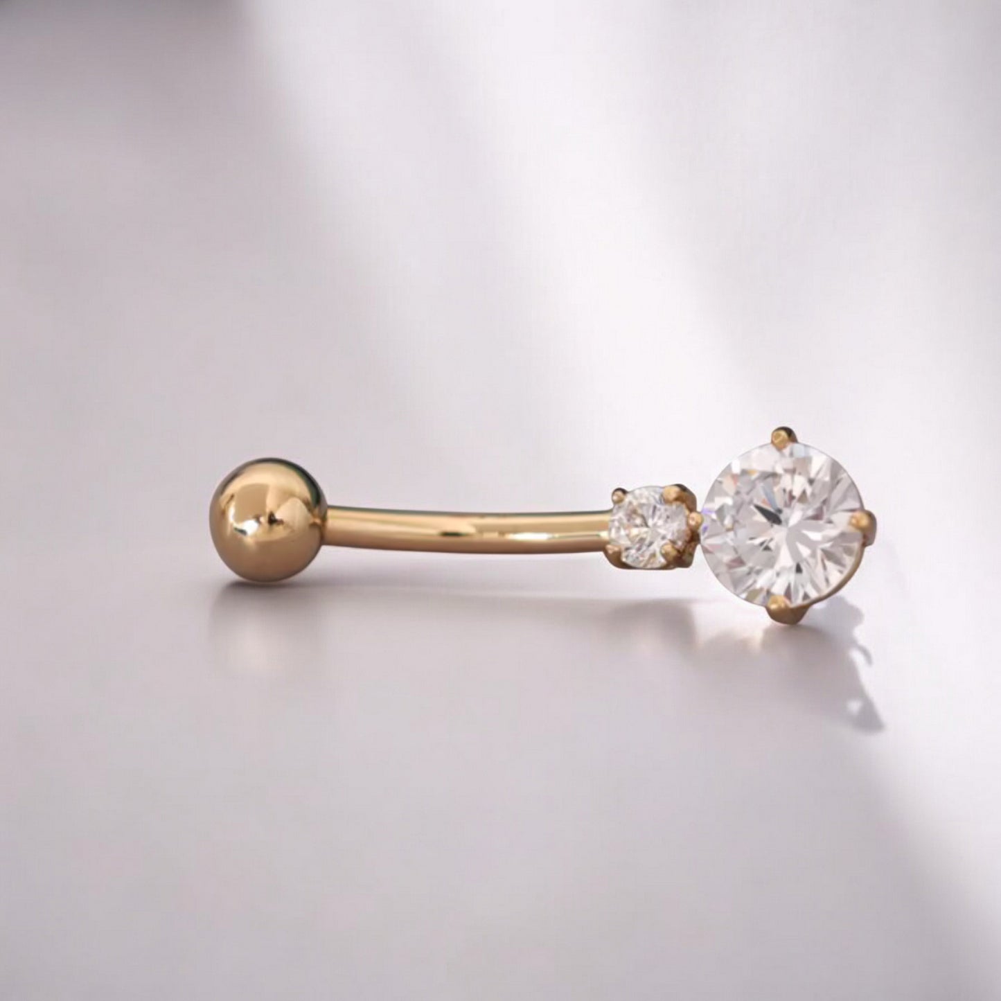 14K Real Gold Screw Minimal Four-Prong Zircon Belly Button Ring
