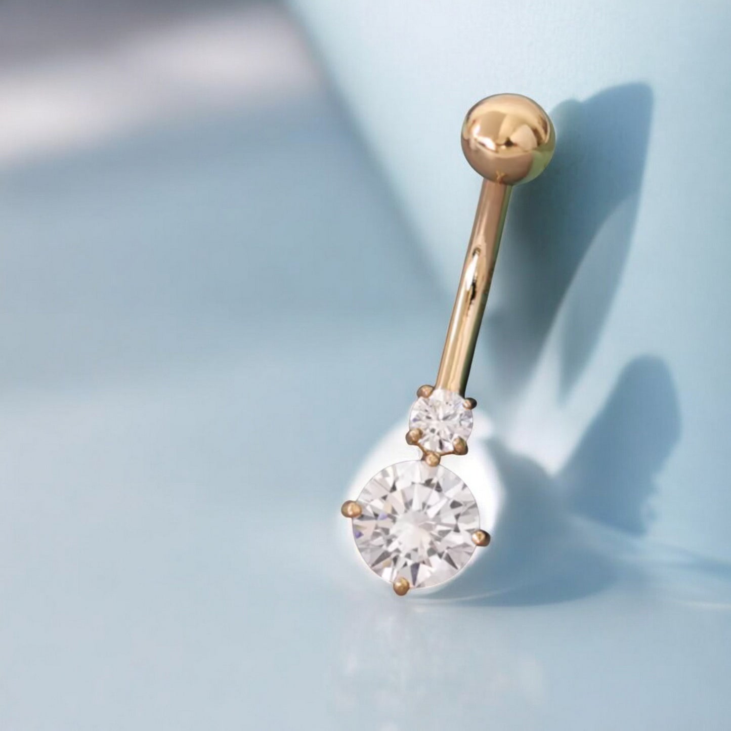 14K Real Gold Screw Minimal Four-Prong Zircon Belly Button Ring