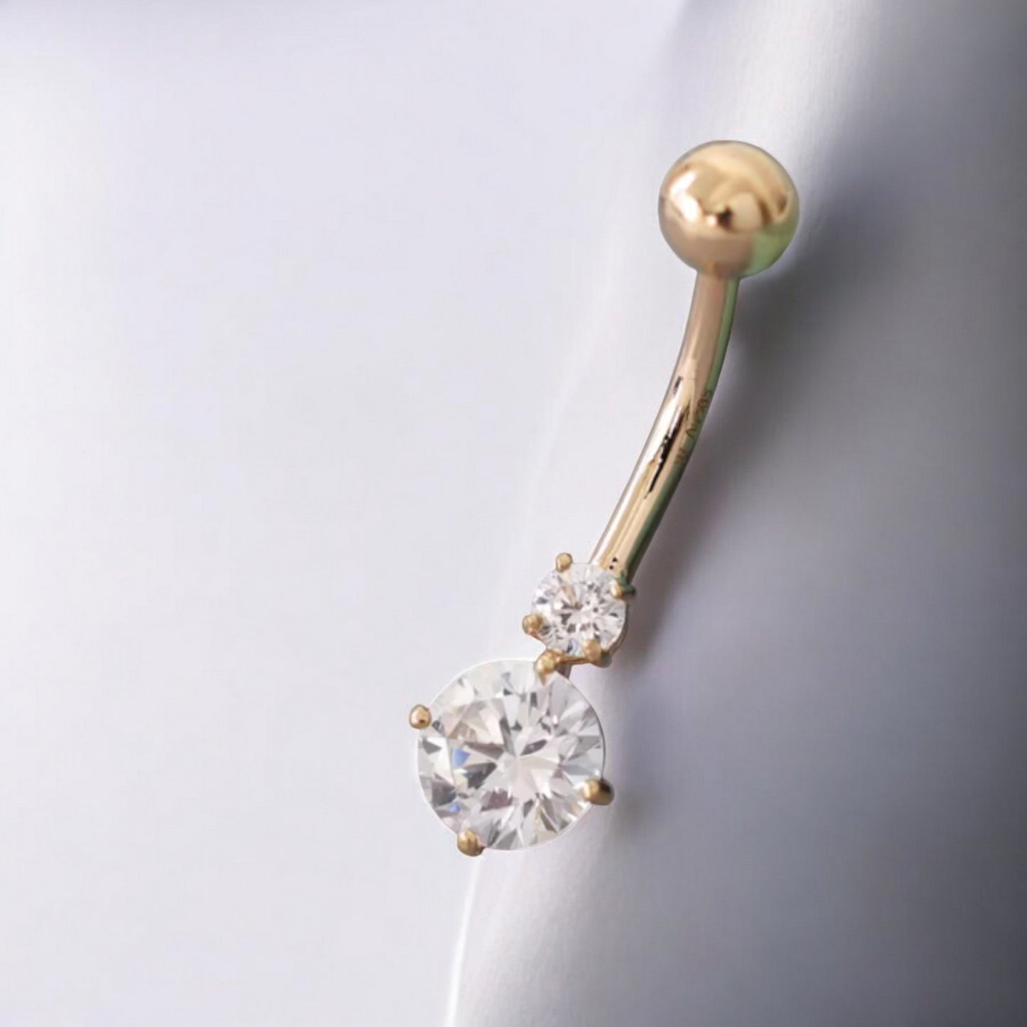 14K Real Gold Screw Minimal Four-Prong Zircon Belly Button Ring