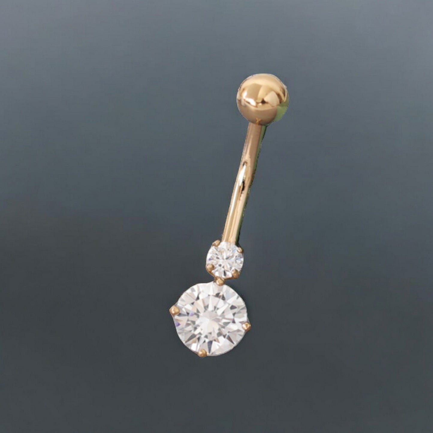 14K Real Gold Screw Minimal Four-Prong Zircon Belly Button Ring
