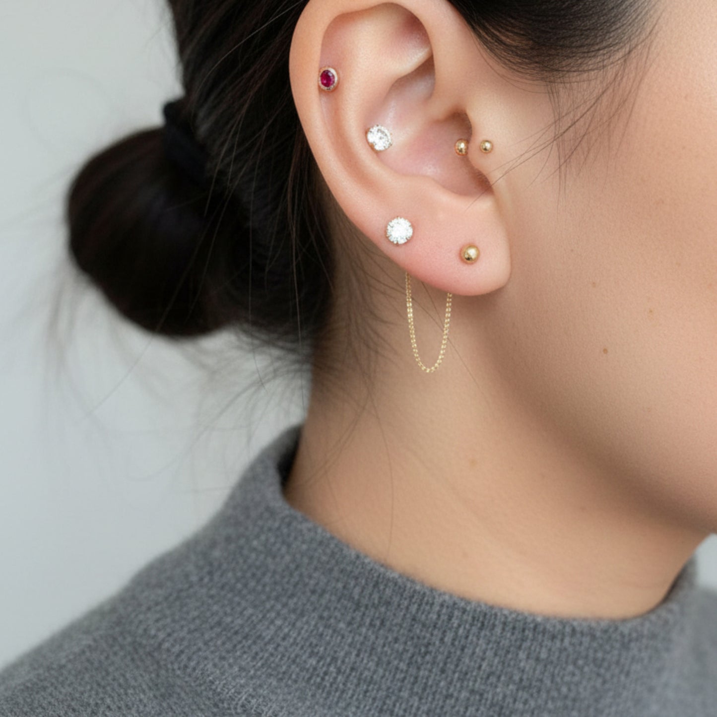 14K Real Gold Sparkling Six-Prong Long Tassel Threader Screw Back Earrings