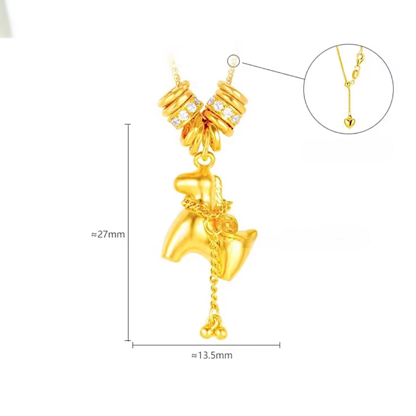 24K Real Gold Chinese Zodiac Bring Wealth Coin Horse Pendant Charm