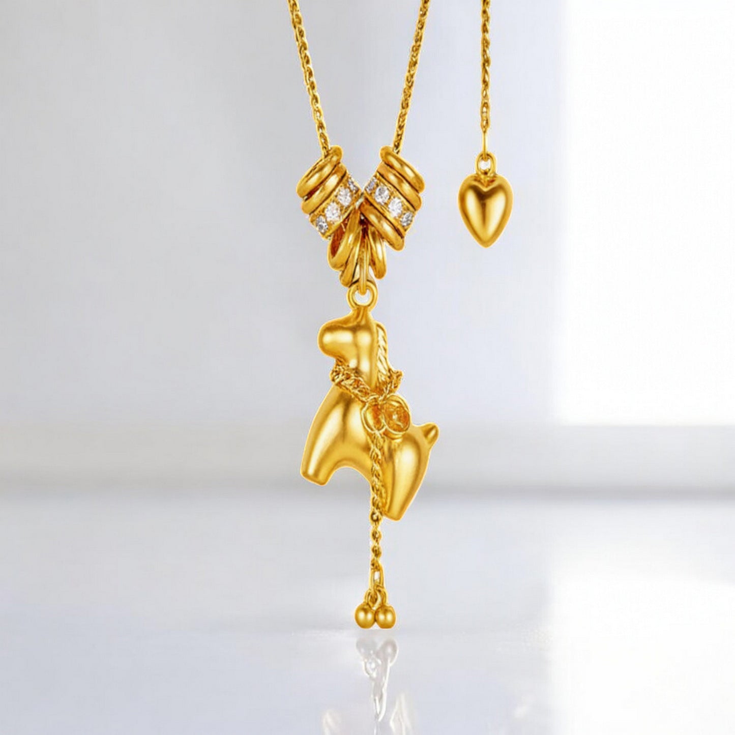 24K Real Gold Chinese Zodiac Bring Wealth Coin Horse Pendant Charm