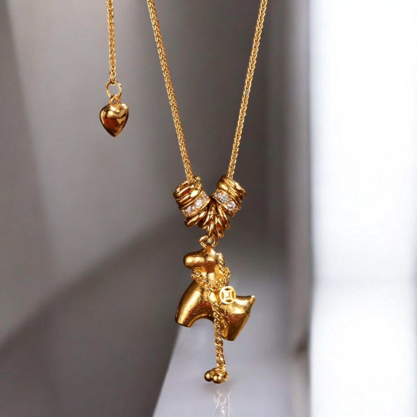 24K Real Gold Chinese Zodiac Bring Wealth Coin Horse Pendant Charm