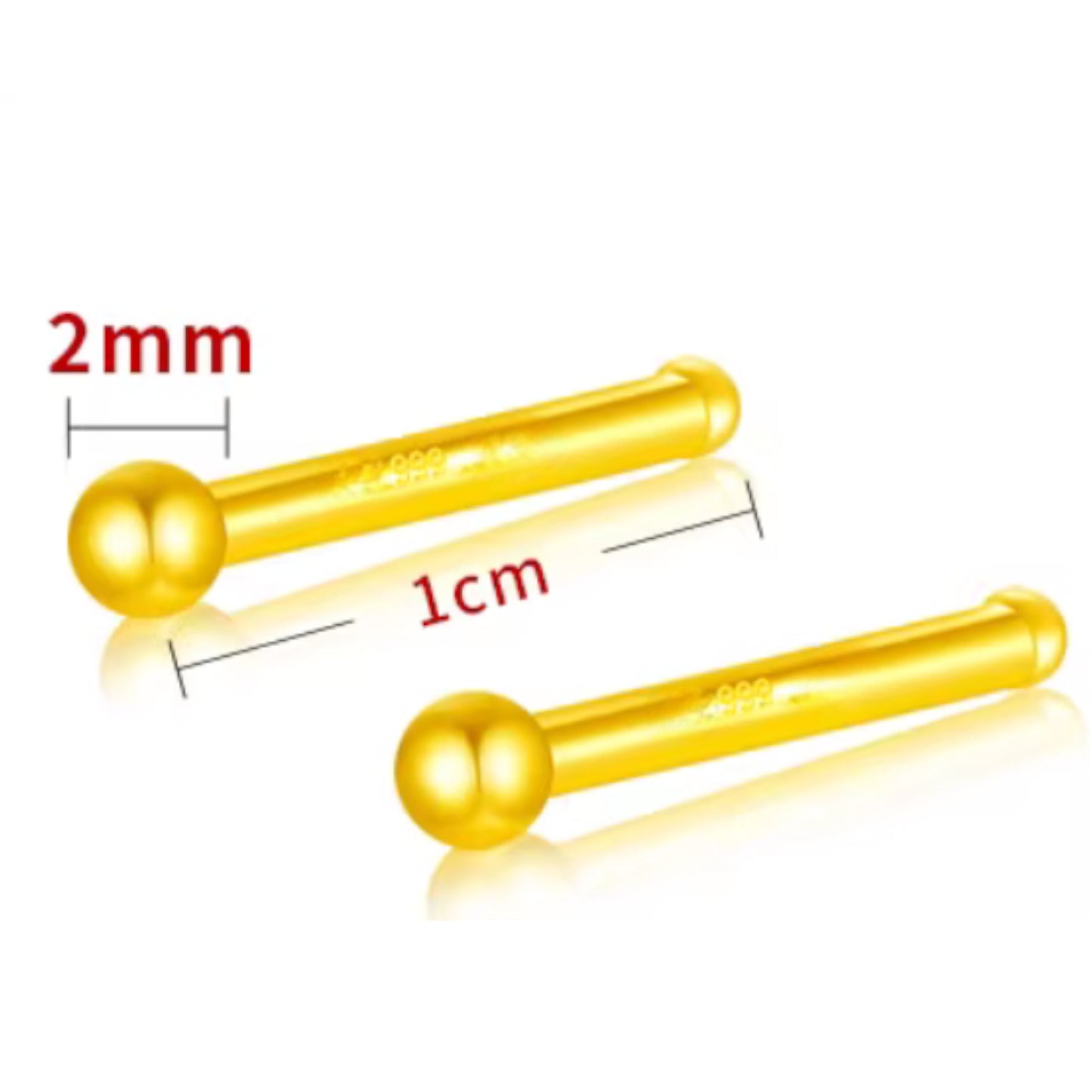 24k Real 999 Gold Kids Adult Round Tipped Nourish Pierced Ear Stud Earrings