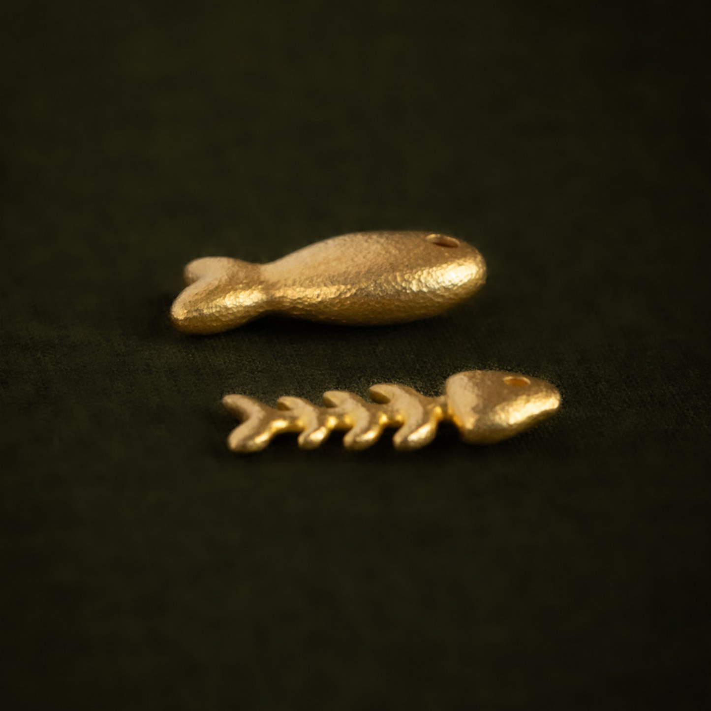 24K 999 Pure Gold Mini D.I.Y Fish Fish Bone Charm