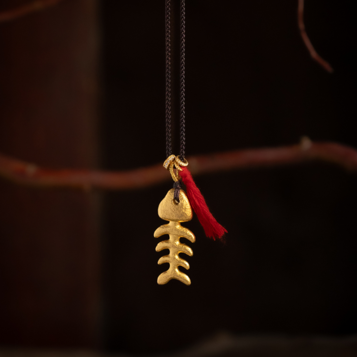 24K 999 Pure Gold Mini D.I.Y Fish Fish Bone Charm