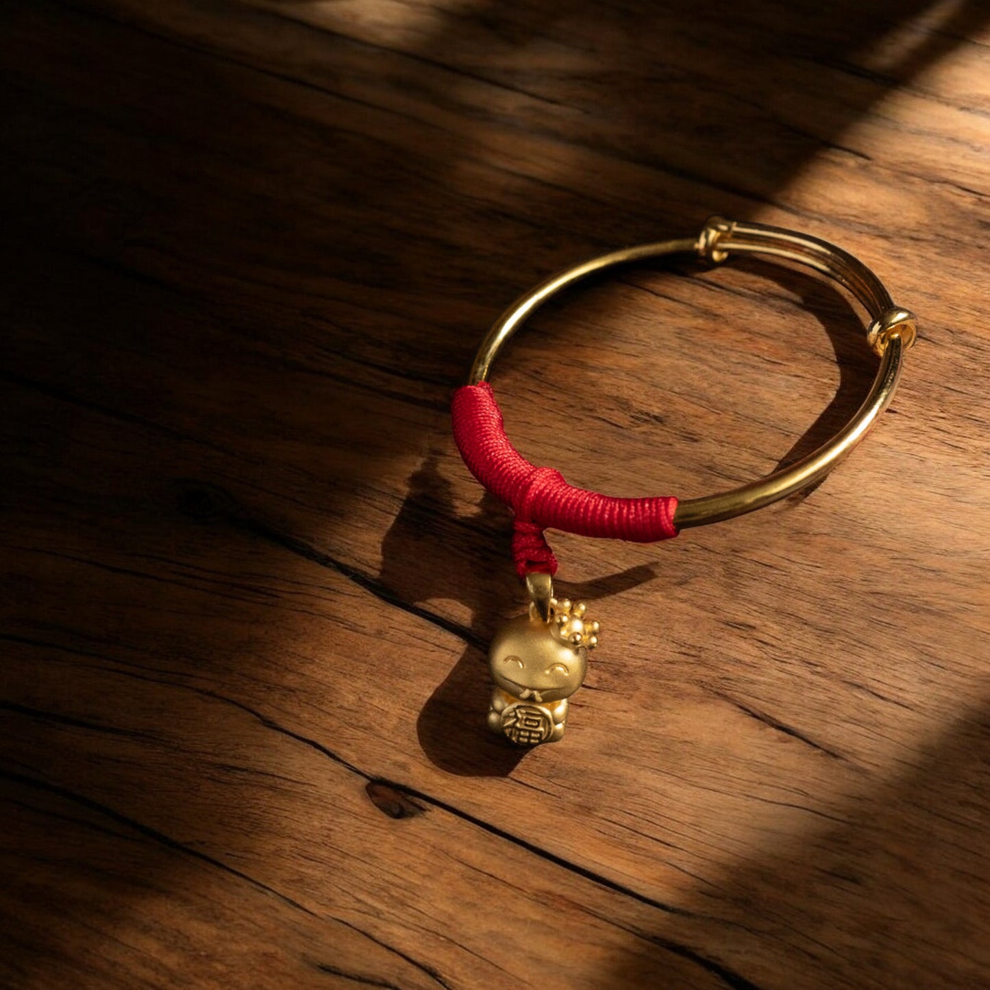 24K Pure 999 Gold Baby Shower Gift  Hand-Woven Rope Bangle Bracelet