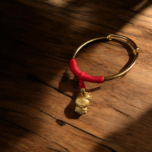 24K Pure 999 Gold Baby Shower Gift  Hand-Woven Rope Bangle Bracelet