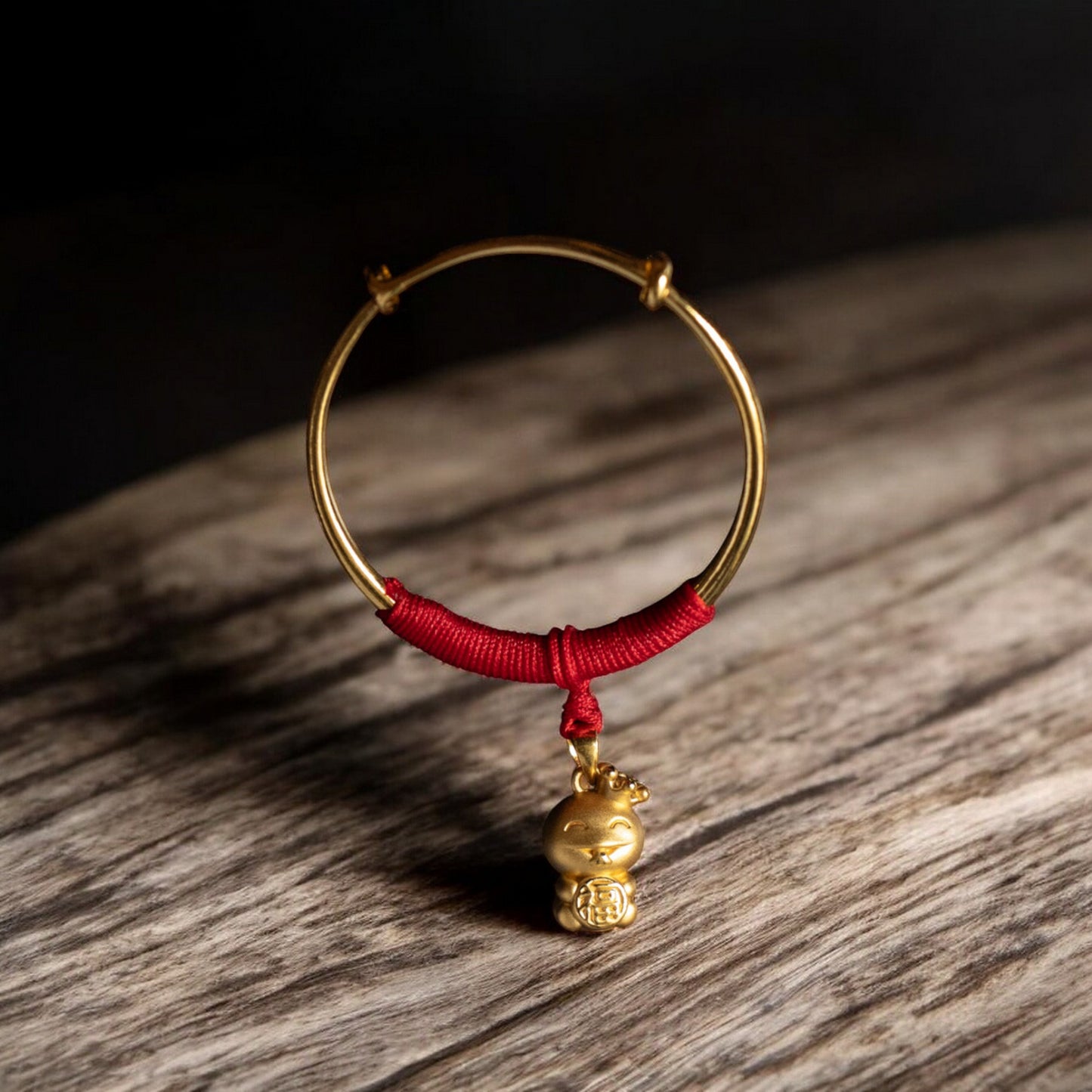 24K Pure 999 Gold Baby Shower Gift  Hand-Woven Rope Bangle Bracelet