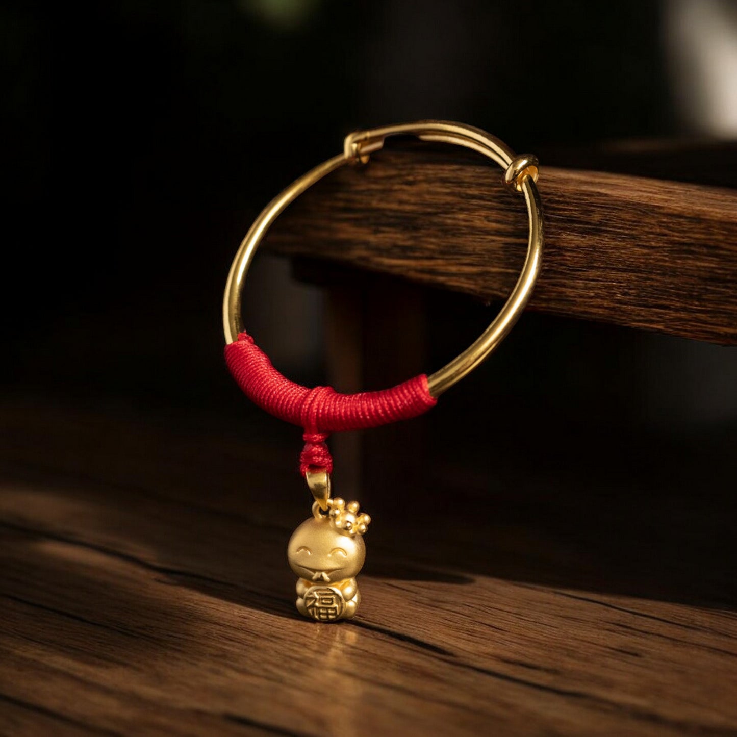 24K Pure 999 Gold Baby Shower Gift  Hand-Woven Rope Bangle Bracelet