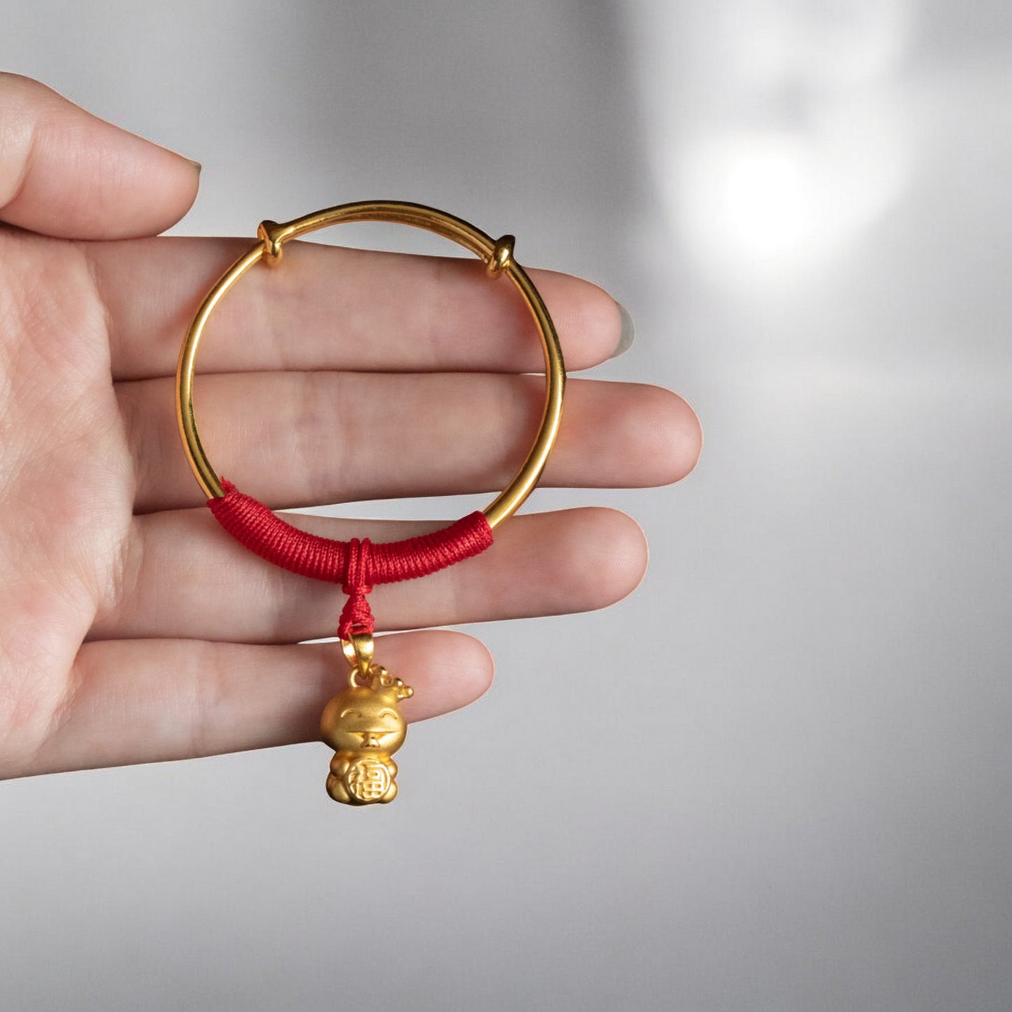 24K Pure 999 Gold Baby Shower Gift  Hand-Woven Rope Bangle Bracelet