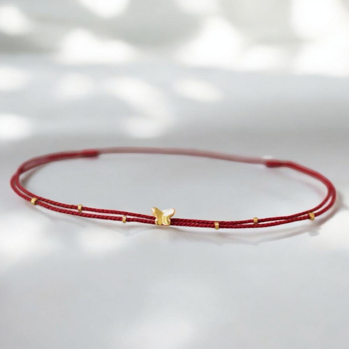 24k 999 Gold Butterfly Beads Charm Double Layer Red Braided Rope Bracelet Anklet