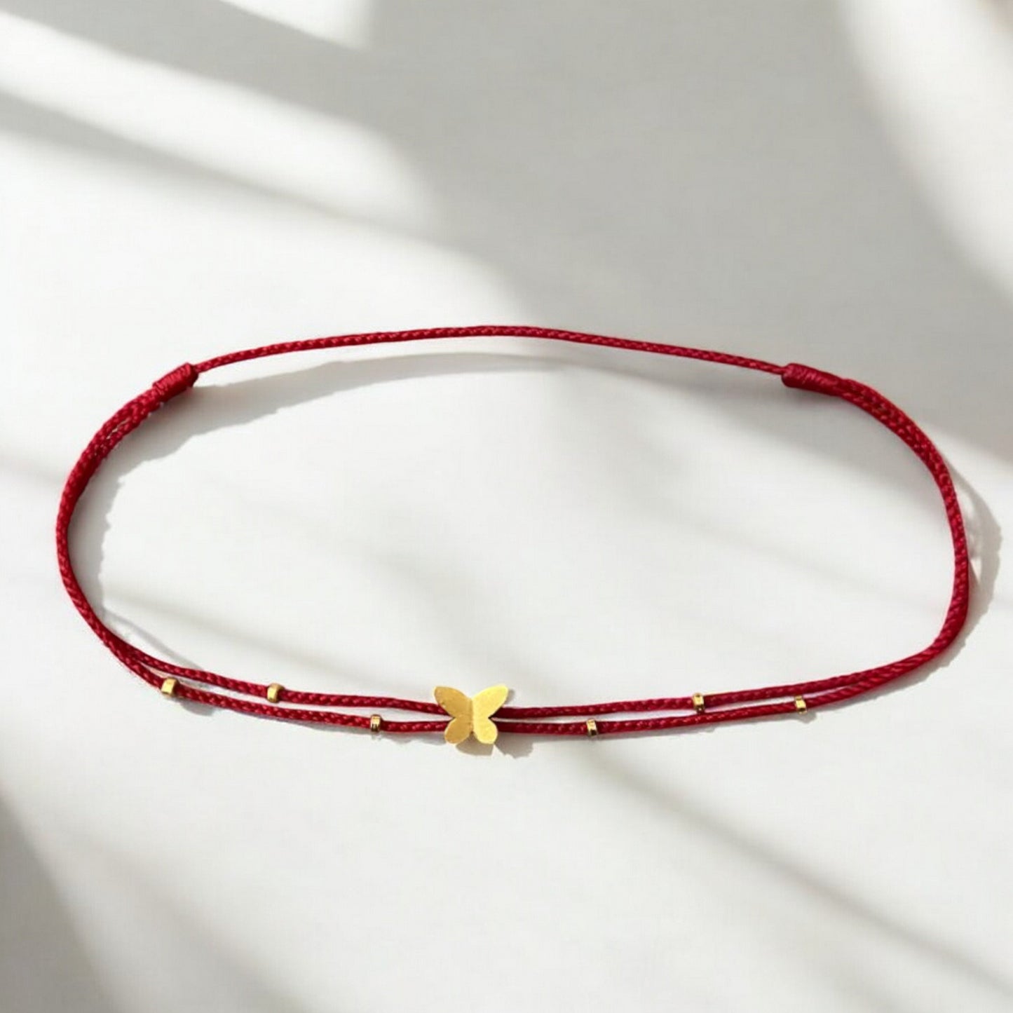 24k 999 Gold Butterfly Beads Charm Double Layer Red Braided Rope Bracelet Anklet