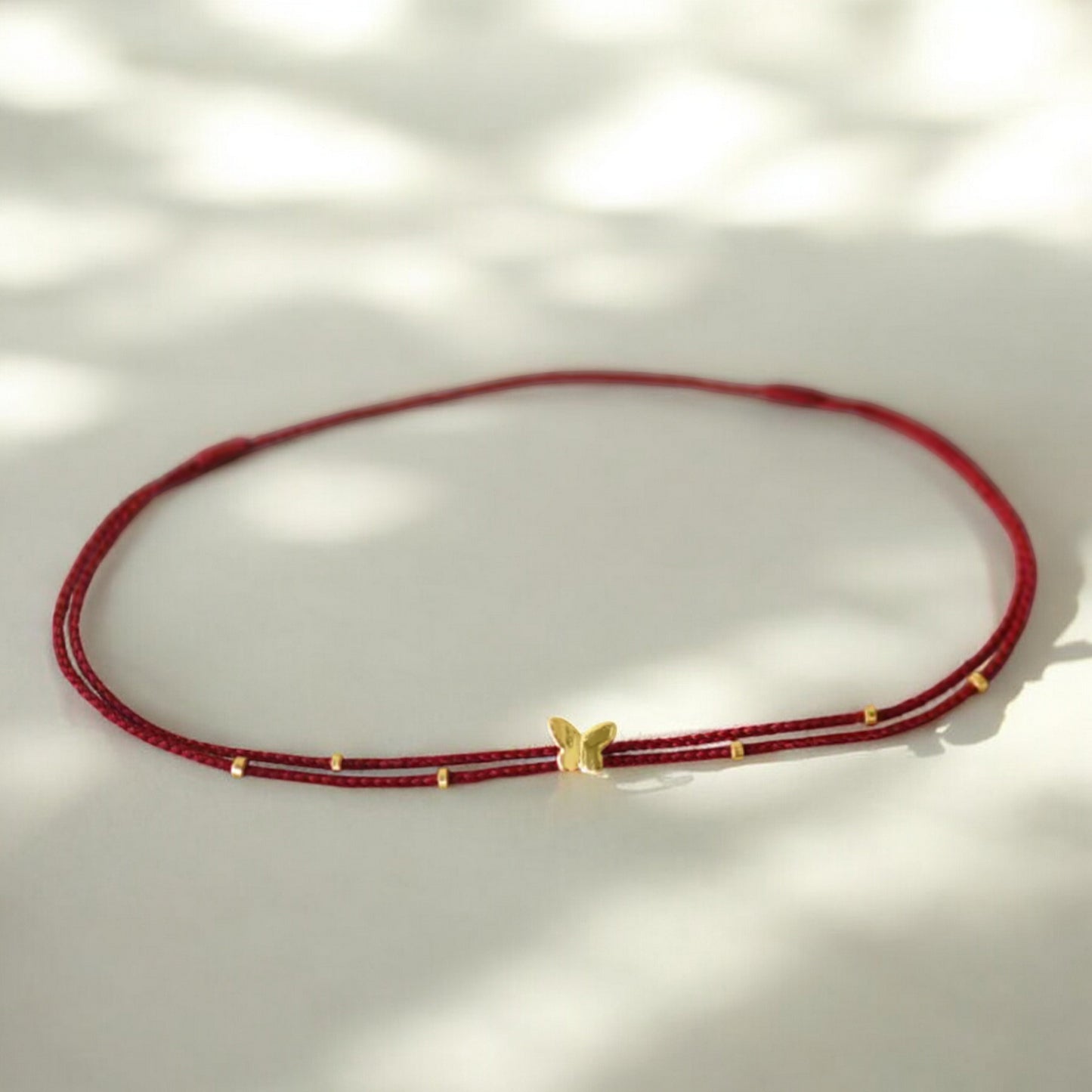24k 999 Gold Butterfly Beads Charm Double Layer Red Braided Rope Bracelet Anklet