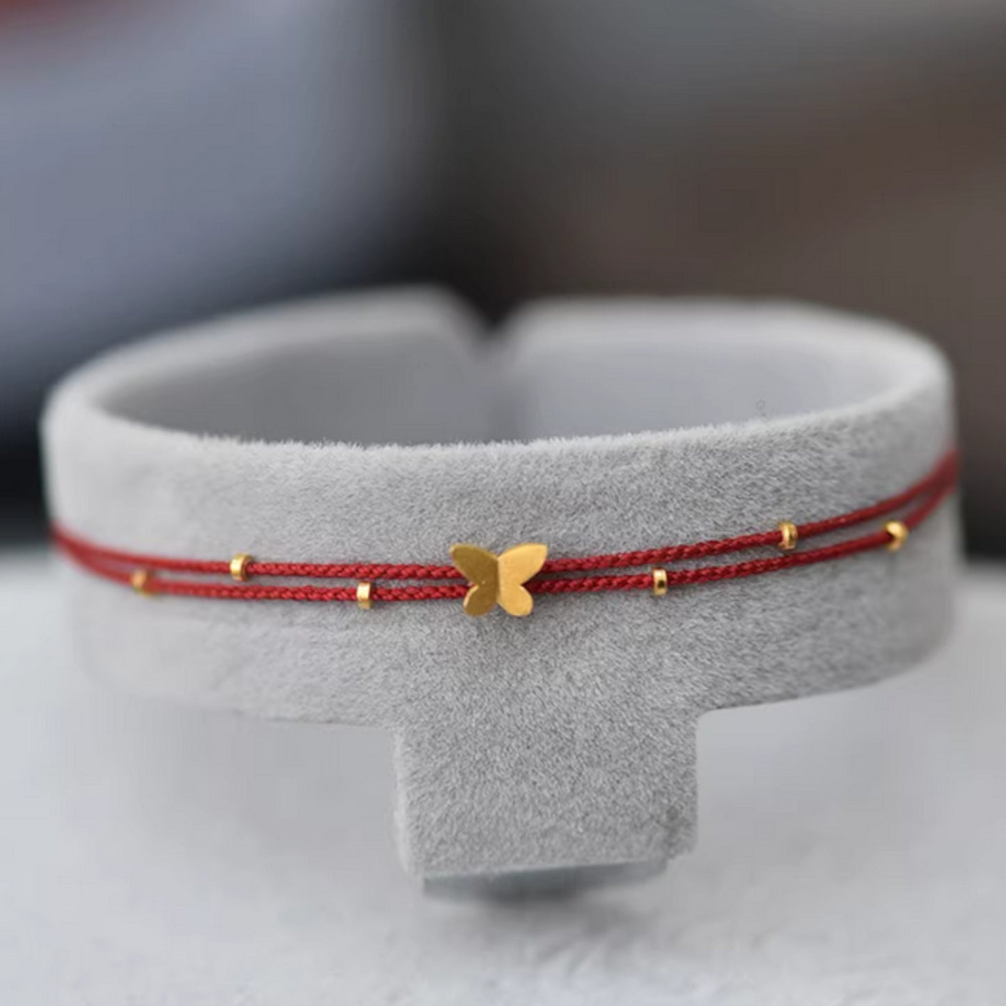 24k 999 Gold Butterfly Beads Charm Double Layer Red Braided Rope Bracelet Anklet