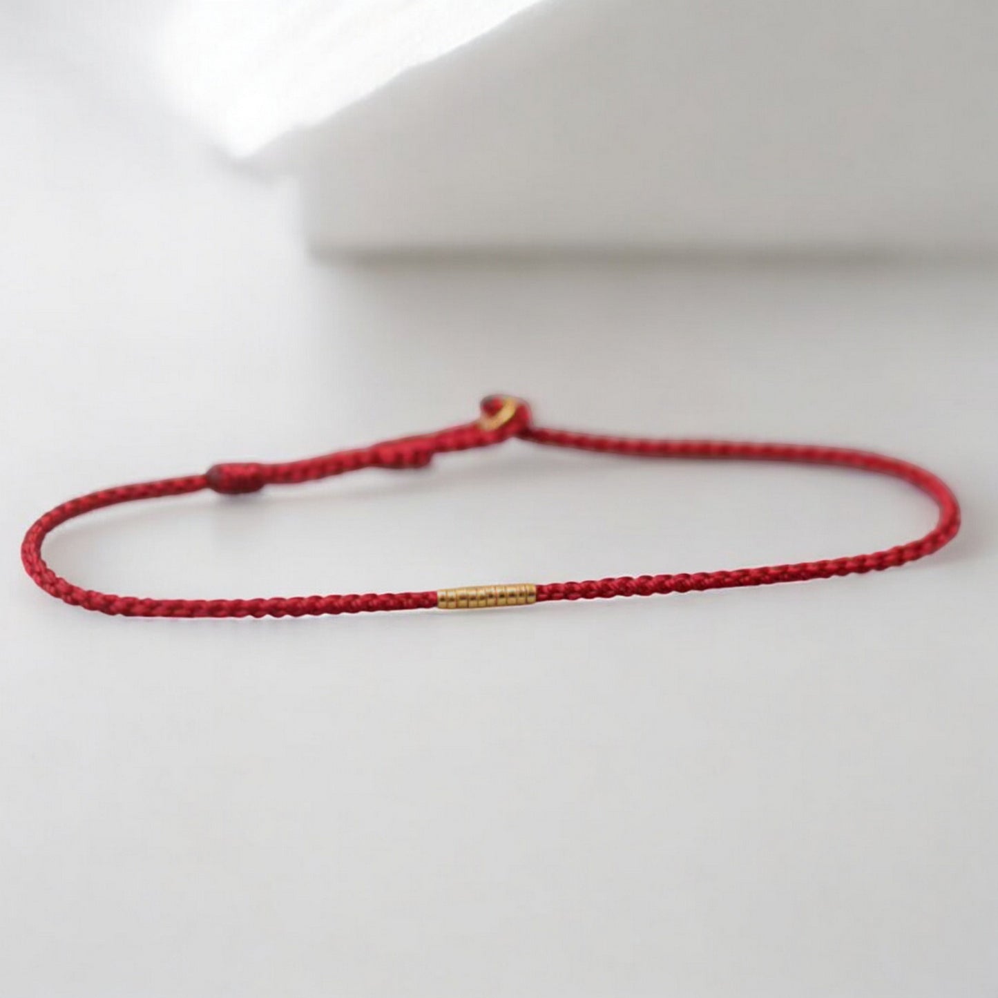 24k 999 Gold Beads Charm Thin Red Braided Rope Bracelet