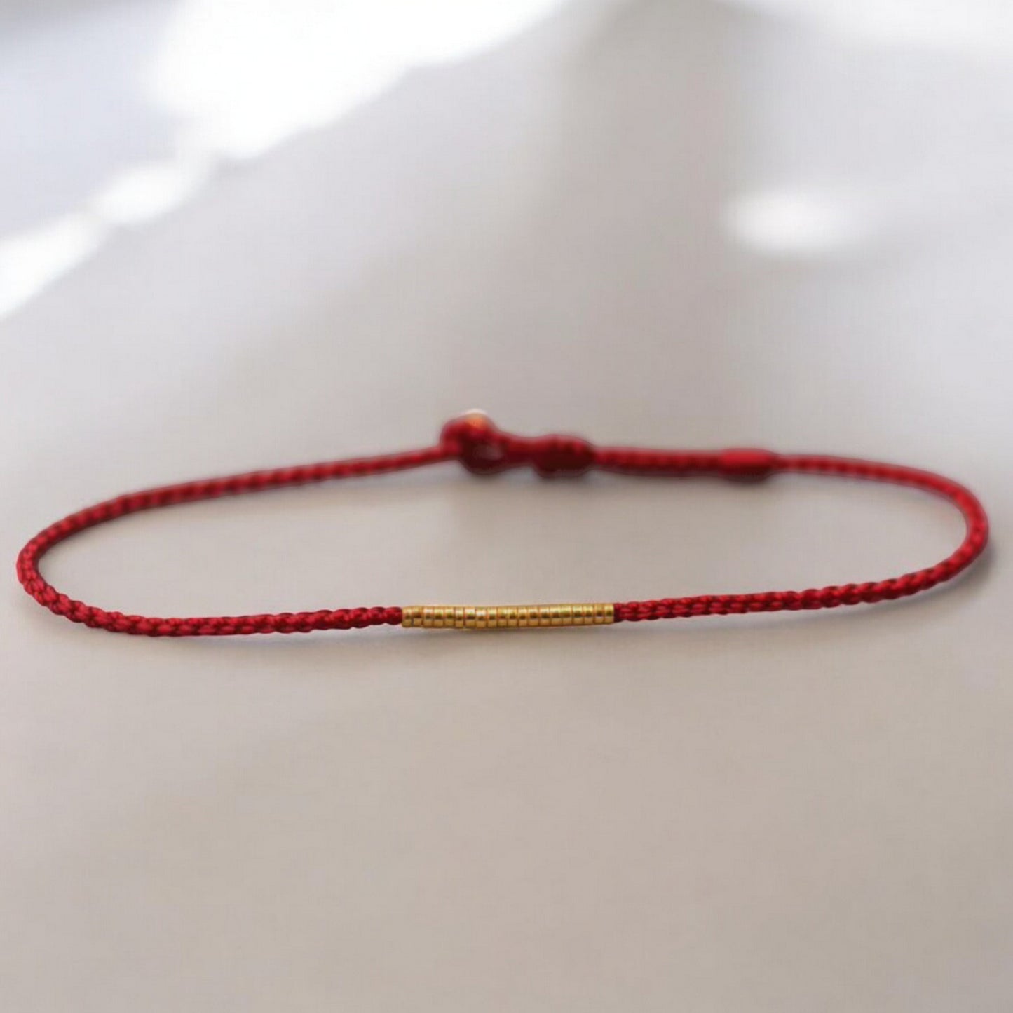24k 999 Gold Beads Charm Thin Red Braided Rope Bracelet