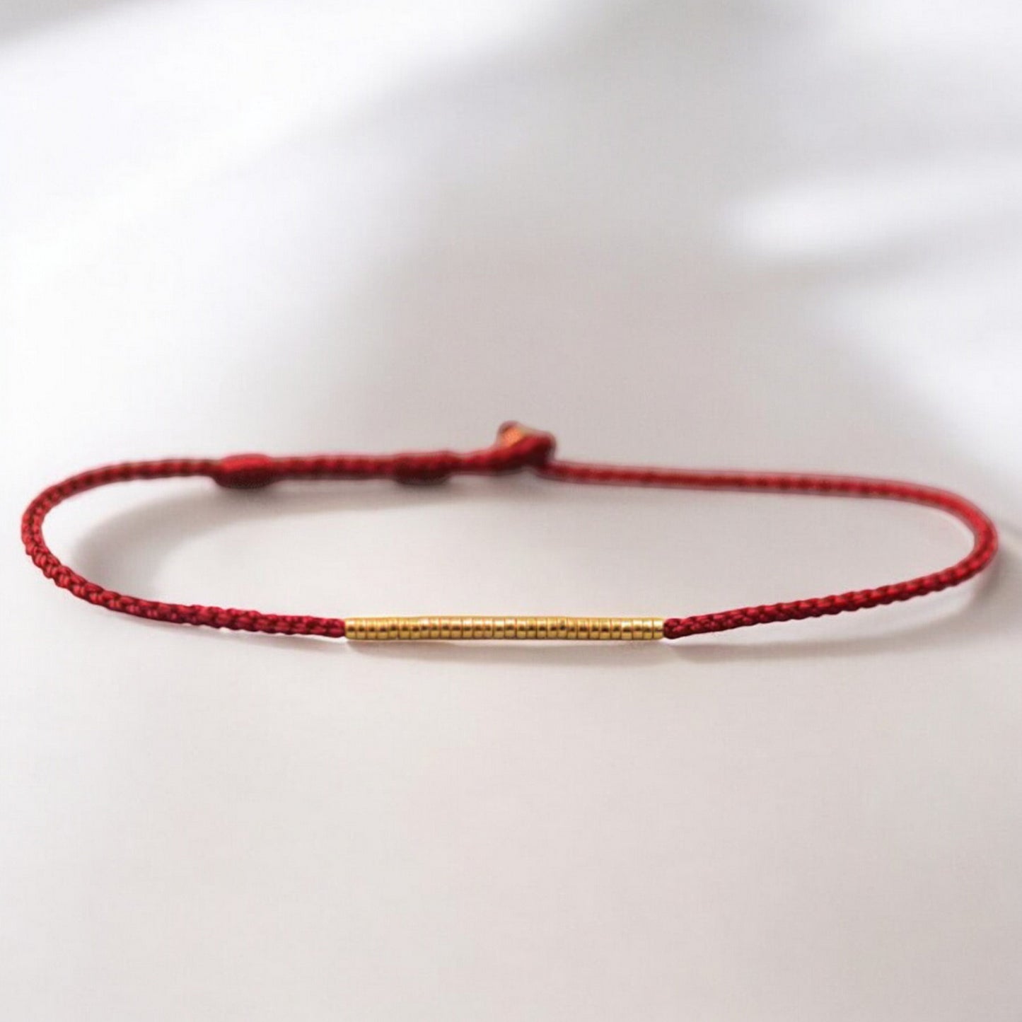 24k 999 Gold Beads Charm Thin Red Braided Rope Bracelet