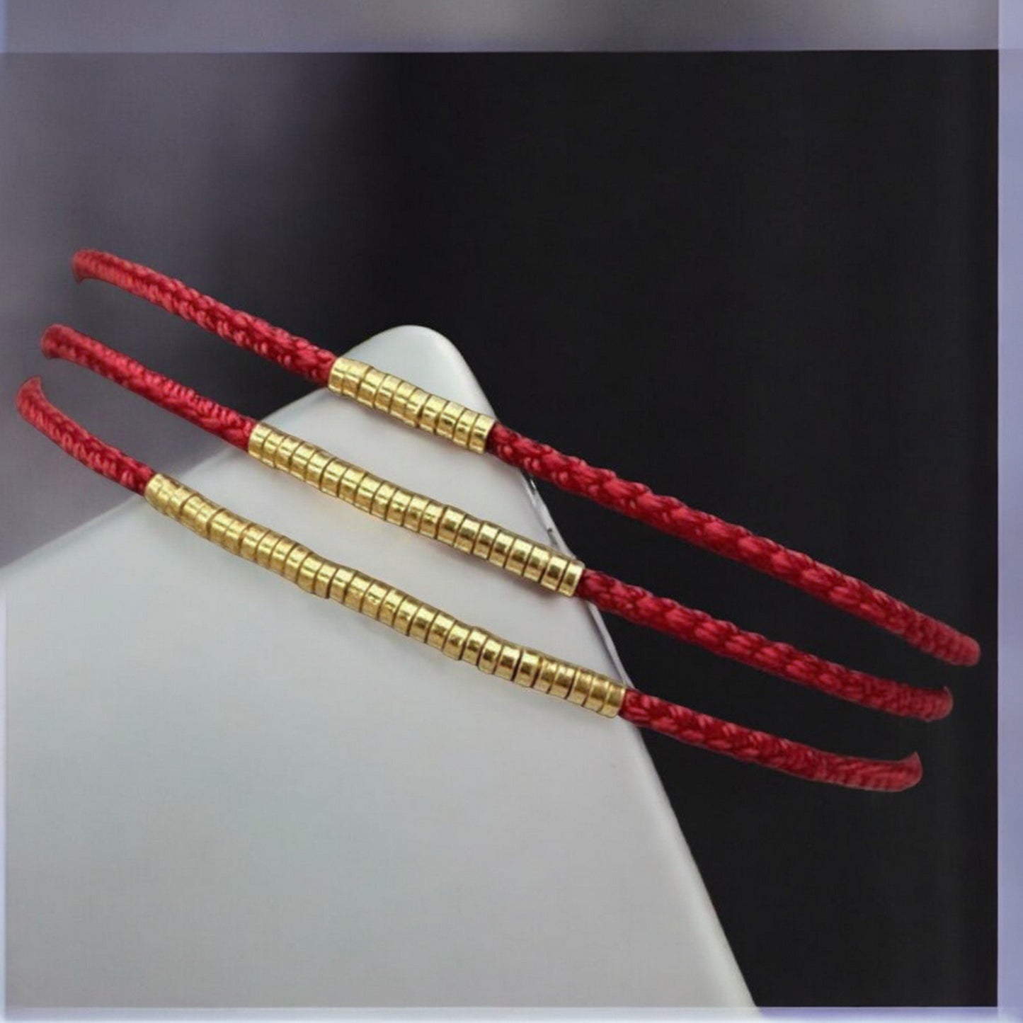 24k 999 Gold Beads Charm Thin Red Braided Rope Bracelet