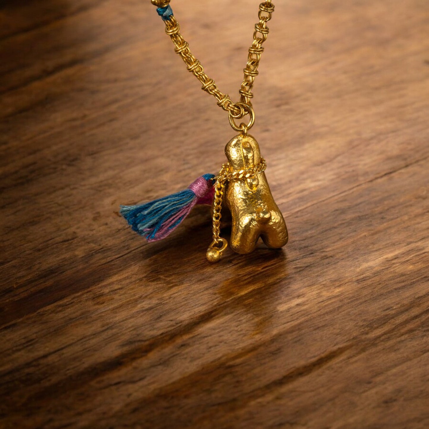 24k 999 Gold Traditional Bring Wealth Horse Charm Hand-Woven Rope Necklace