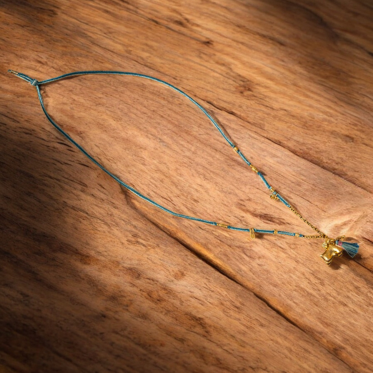 24k 999 Gold Traditional Bring Wealth Horse Charm Hand-Woven Rope Necklace