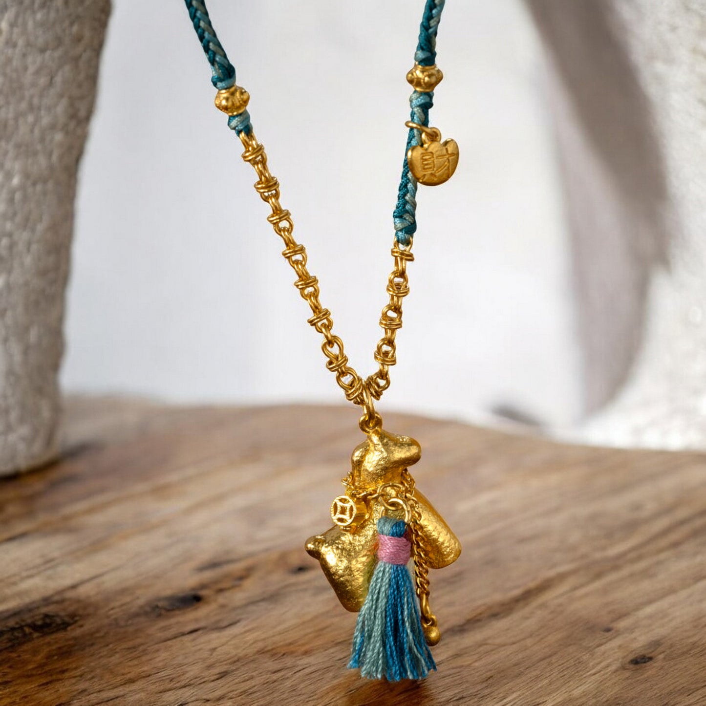 24k 999 Gold Traditional Bring Wealth Horse Charm Hand-Woven Rope Necklace
