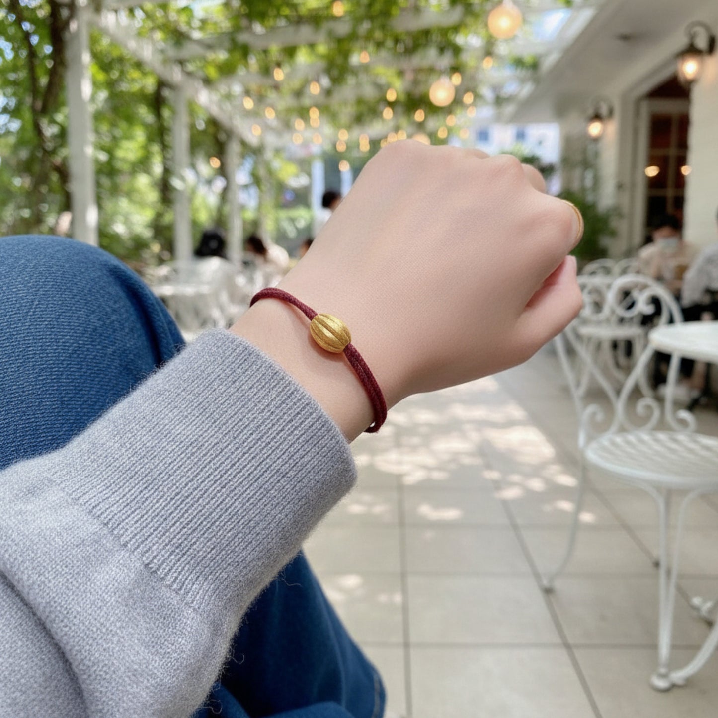 24k 999 Gold Gourd Shaped Charm Red String Bracelet