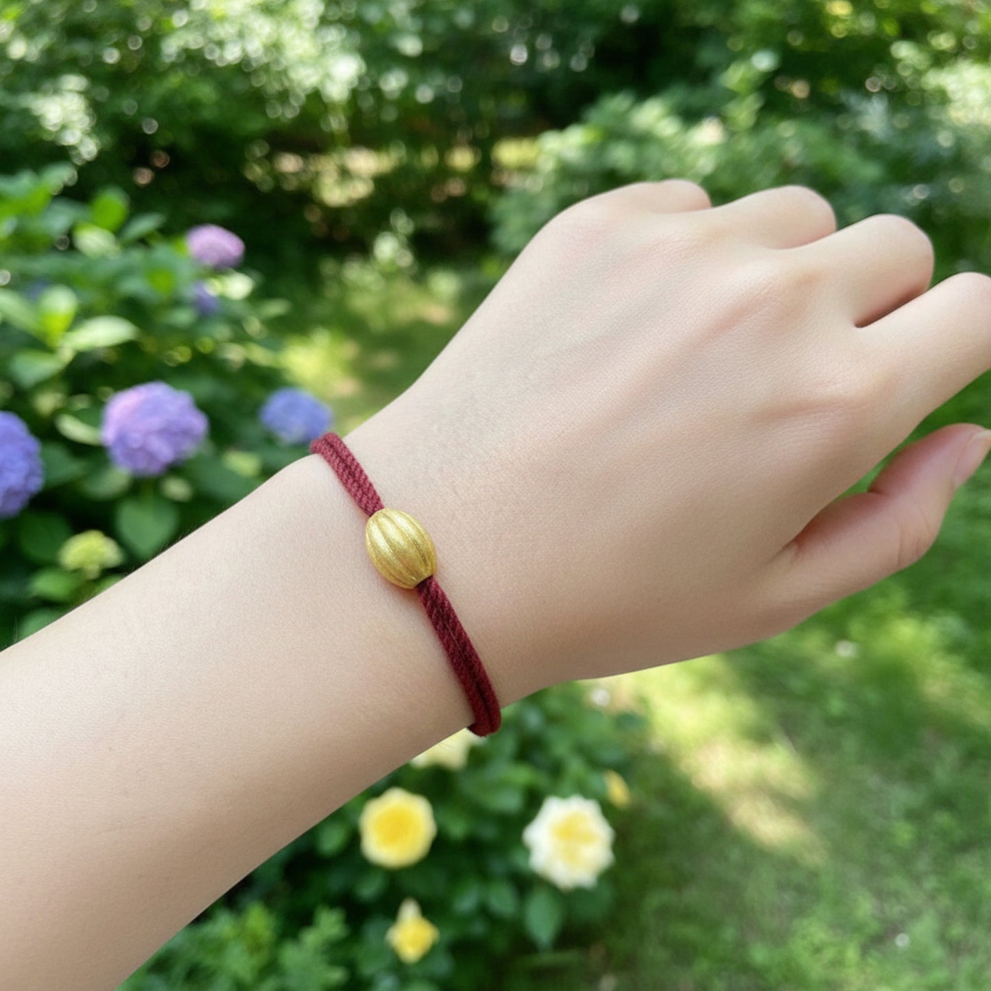 24k 999 Gold Gourd Shaped Charm Red String Bracelet