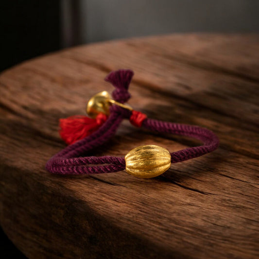 24k 999 Gold Gourd Shaped Charm Red String Bracelet