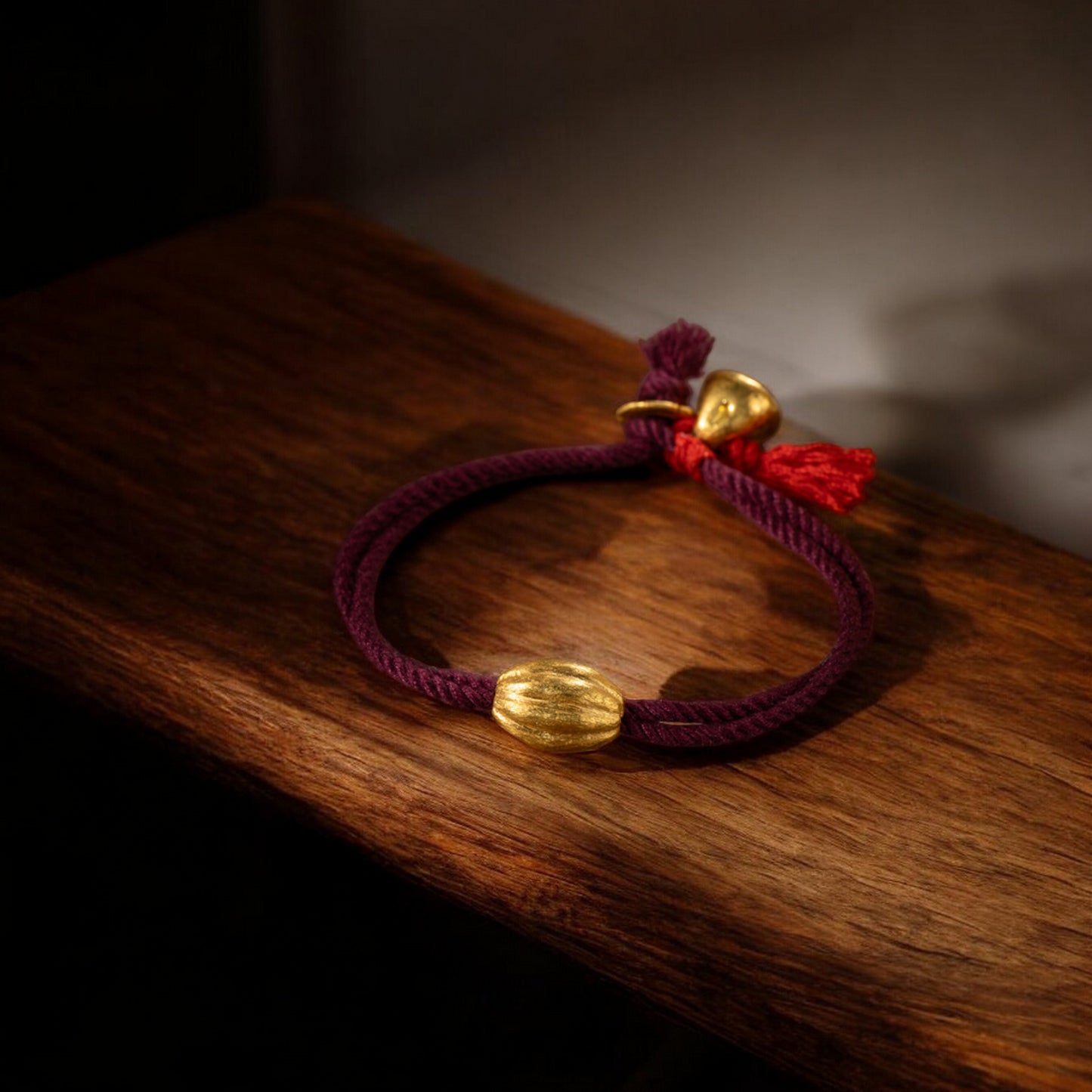 24k 999 Gold Gourd Shaped Charm Red String Bracelet