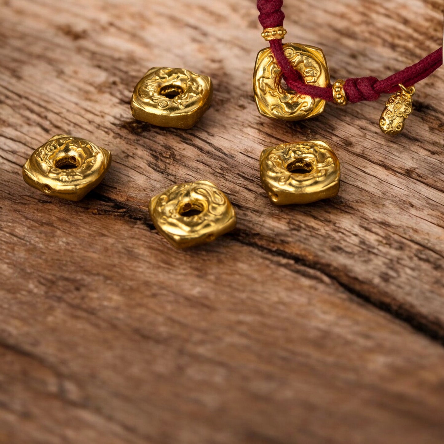 24k 999 Gold Anicent Three-In-One Tai Sui Coin Chinese Zodiac Charm Bracelet