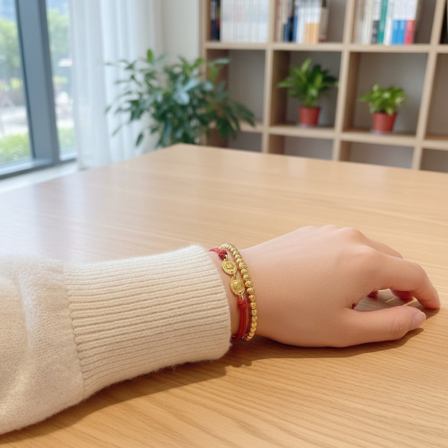 24k 999 Gold Chinese Zodiac Three-Combination Animal Charm Hand-Woven Red String Bracelet