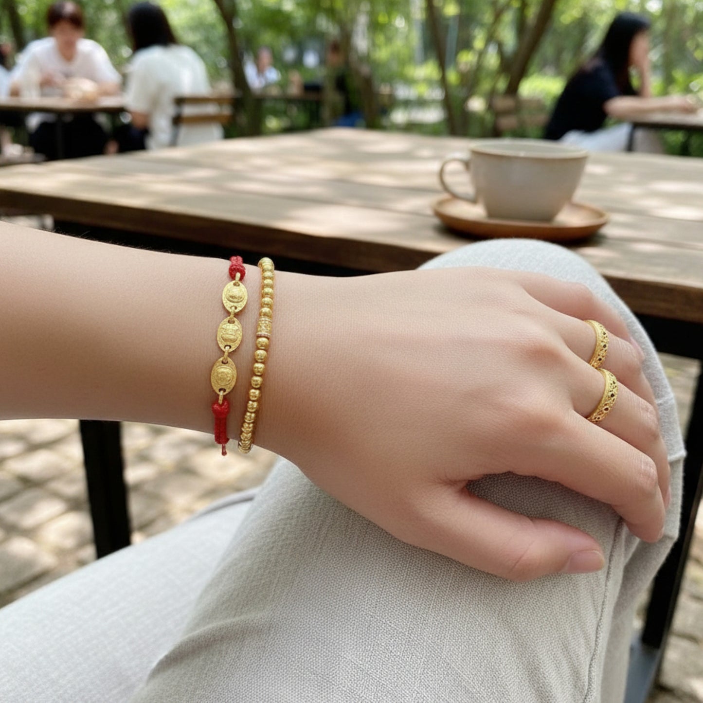 24k 999 Gold Chinese Zodiac Three-Combination Animal Charm Hand-Woven Red String Bracelet