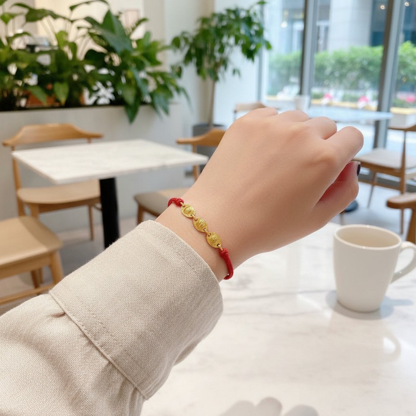 24k 999 Gold Chinese Zodiac Three-Combination Animal Charm Hand-Woven Red String Bracelet