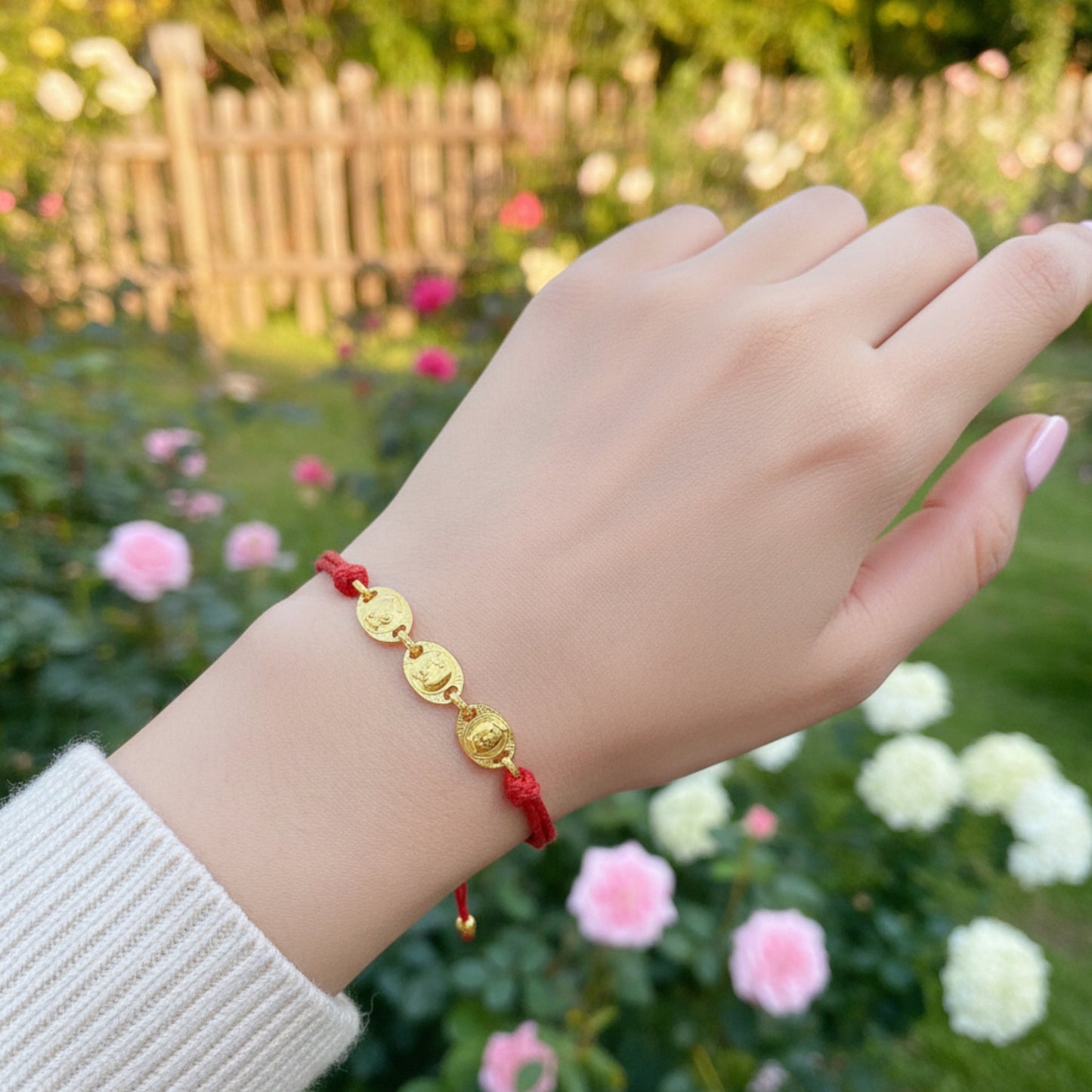 24k 999 Gold Chinese Zodiac Three-Combination Animal Charm Hand-Woven Red String Bracelet