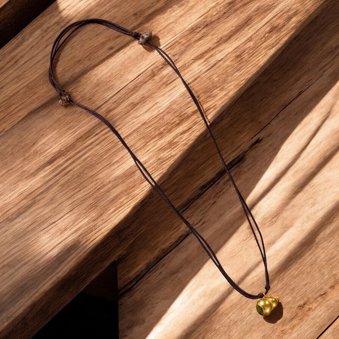 24k 999 Gold Lucky Hand-Engraved Cloisonné Gourd Pendant Rope Necklace