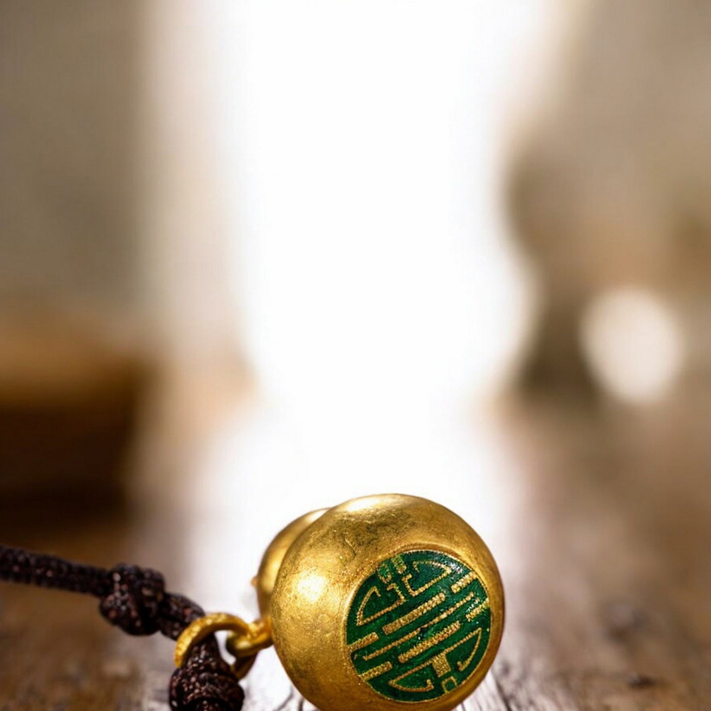 24k 999 Gold Lucky Hand-Engraved Cloisonné Gourd Pendant Rope Necklace