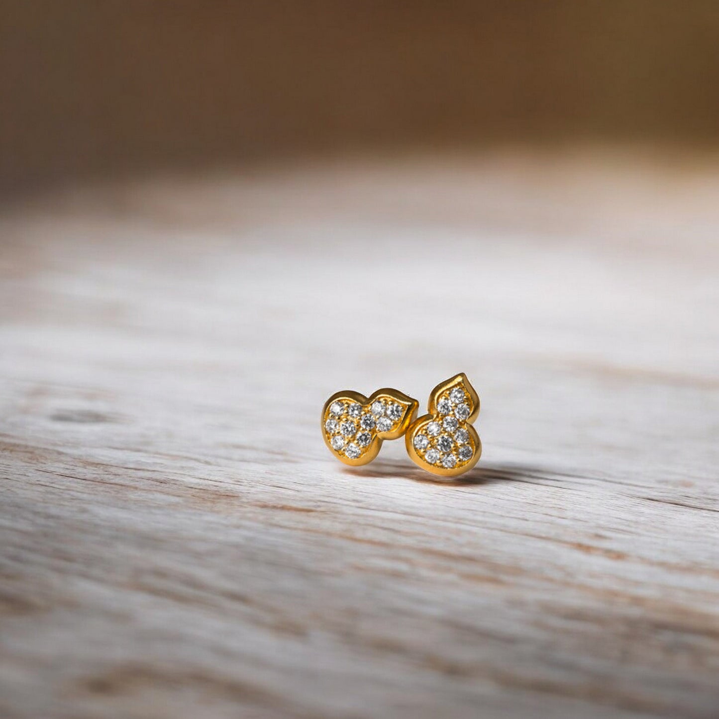 24K Real Gold Natural Diamond Lucky Mini Gourd Stud Earrings