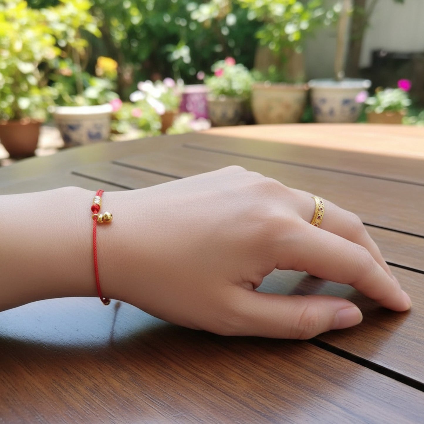 24k 999 Gold Lucky Natural Diamond Gourd Charm Red String Bracelet